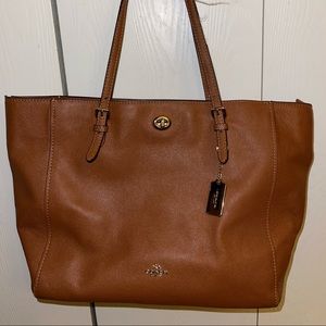 Coach Brown Leather Turnlock Buckle Tote